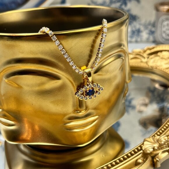 🆕 CRYSTAL HAZE 🧿 BNWT The Evil Eye Pendant - 18K Gold Plated Brass - Picture 4 of 16